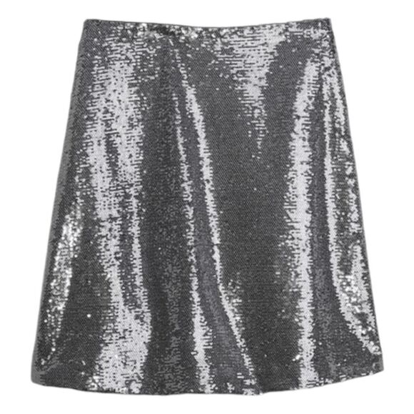 Gap Silver Recycled Sequin Metallic Mini Skirt Grey Zipper Closure 10 - Picture 3 of 9